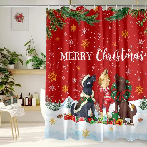 Vista 8 de Cortina de Ducha Feliz Navidad 72x72 Pulgadas Cortinas de Ducha de Reno Navideño para Baño con Ganchos Decoración Navideña de Baño Hogar Vacaciones