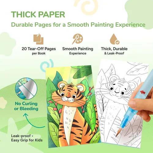 Vista 4 de JoyCat Paquete de 2 libros de pintura de bolsillo con agua para colorear para niños, juego de juguetes de actividades de arte y manualidades, kit
