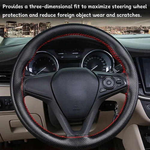 Vista 6 de Bittwee Funda para volante de automóvil, protector de volante de costura DIY, envolvente de piel de microfibra transpirable antideslizante