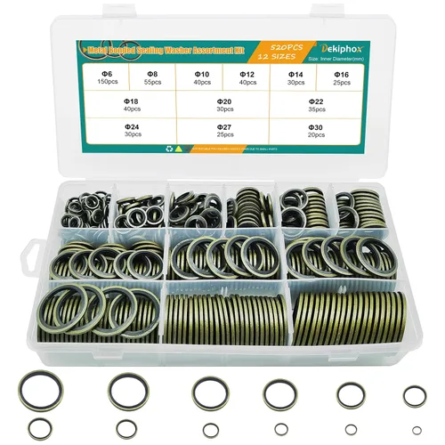 Vista 8 de 265 piezas NBR Arandelas de sellado unidas de metal, acero chapado en zinc métrico autocentrado Dowty Seal Junta de sellado aplastante Kit surtido