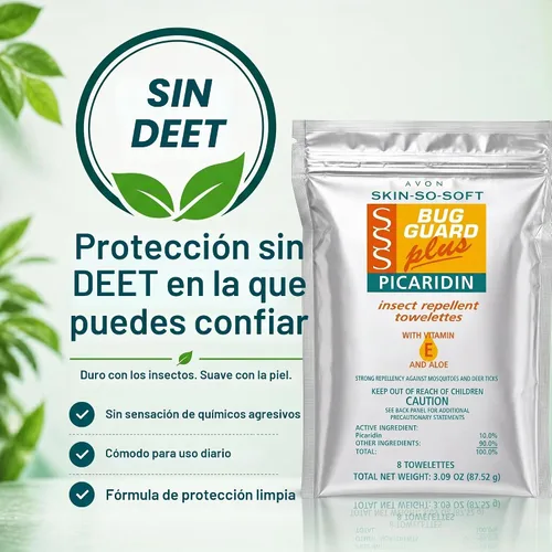 Vista 3 de Avon Skin Suave Bug Guard + Picaridin toallitas 8 unidades (paquete de 2) Skin So Soft Bug Guard, DEET-Free Repellent Wipes with Vitamin E & Aloe