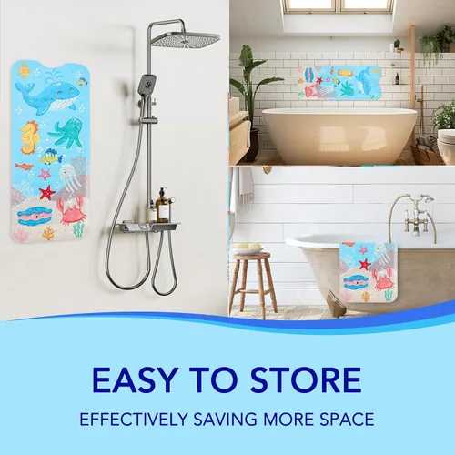 Vista 5 de PRATIQUE Alfombra de baño para niños antideslizante de 40 x 16 pulgadas, extra larga, tapete de baño para niños, tapete de seguridad antideslizante