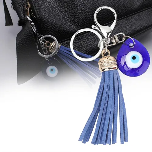 Vista 3 de Llavero azul de ojo malvado, dije de amuleto de cristal turco con llavero, adorno de mal de ojo, regalo de bendición para buena fortuna