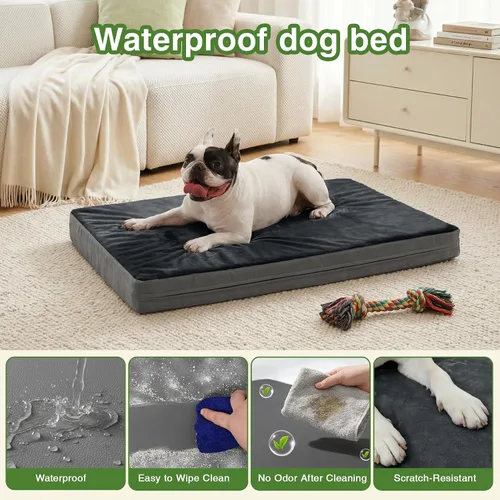 Vista 2 de Cojín impermeable de la jaula de la cama del perro pequeño 24", alfombra ortopédica lavable del gato del cachorro Outdoor Pet Bed Foam, Reversible