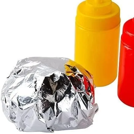 Vista 2 de 500 hojas de papel de aluminio precortadas, aisladas, resistentes a la grasa para alimentos calientes, sin impresión, envoltura laminada de panal