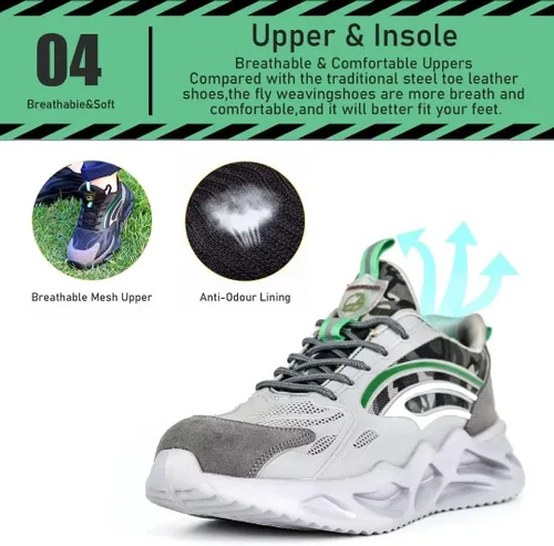 Vista 5 de Jormungand Zapatos de punta de acero para hombre, ligeros, indestructibles, a prueba de pinchazos, cómodos zapatos de seguridad para uso industrial