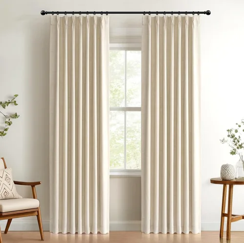 Vista 28 de 100% Blackout Shield Cortinas opacas con textura y aspecto de lino de 72 pulgadas de largo, juego de 2 paneles de cortinas opacas de lino sintético
