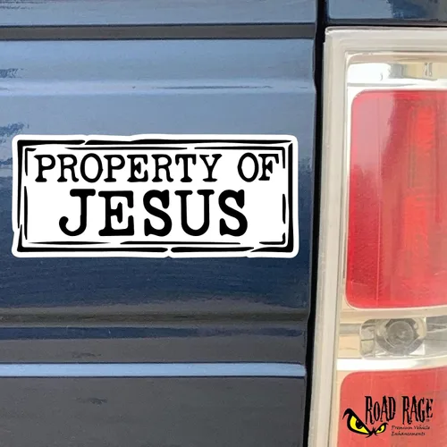Vista 6 de Paquete de 3 calcomanías para automóvil con diseño de propiedad de Jesús, divertidas y bonitas, vinilo permanente brillante de alta calidad
