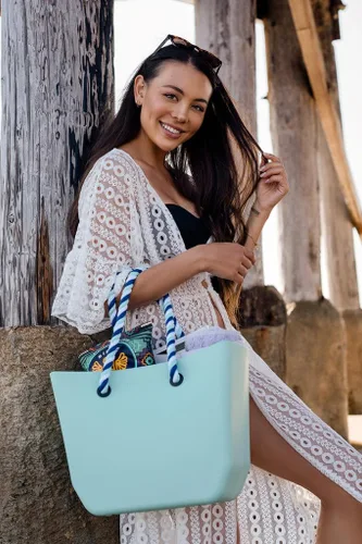Vista 4 de JEN & CO. Vira Versa - Bolsa de mano, color rosa claro, bolsa grande de utilidad, comestibles, playa, bolsas de goma con correas intercambiables