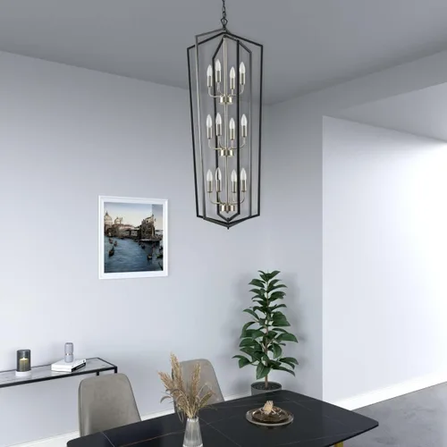 Vista 8 de WJShome Lámpara Colgante de Linterna de 12 Luces, Candelabros de Vestíbulo para Techos Altos, para Entrada, Vestíbulo, Isla de Cocina, Comedor, Sala