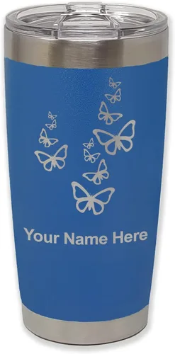 Vista 31 de LaserGram Vaso aislado al vacío de 20 onzas, mariposas, grabado personalizado incluido (negro)