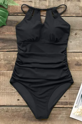 Vista 3 de CUPSHE - Traje de baño de una pieza para mujer, cuello alto, control de abdomen, traje de baño