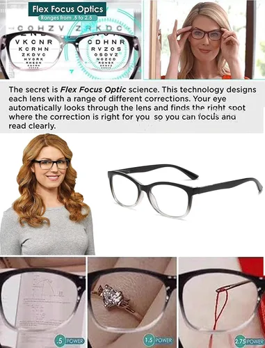 Vista 5 de Paquete de 5 lentes de lectura de enfoque automático, lentes de lectura con ajuste automático Dial Vision, lentes de ojo flexibles y claros