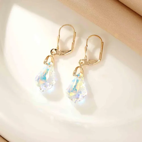 Vista 3 de Aretes de cristal austriaco barroco con cierre de palanca para mujer, joyería hipoalergénica chapada en oro de 14 quilates