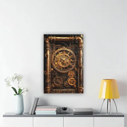 Vista 6 de ZMLIS Arte de pared con engranajes de reloj Steampunk, impresión mecánica victoriana de latón y cobre, póster industrial retro de ciencia ficción