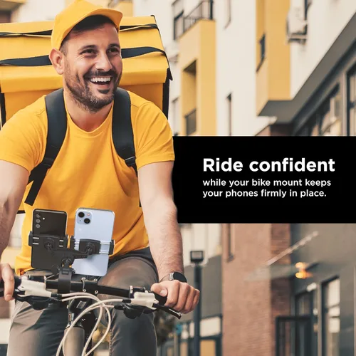 Vista 2 de ENCASED Soporte de teléfono para bicicleta doble, soporte ajustable para 2 teléfonos celulares, ajuste universal