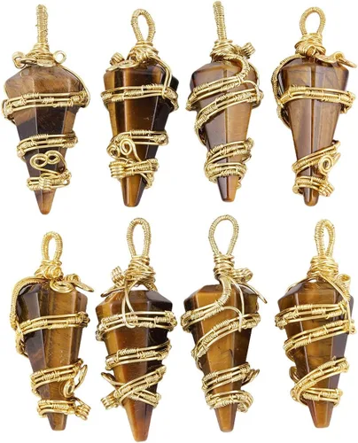 Vista 4 de TUMBEELLUWA Collar con colgante de piedra de cristal curativo para mujeres y hombres, hecho a mano envuelto en alambre con péndulo Reiki con cadena