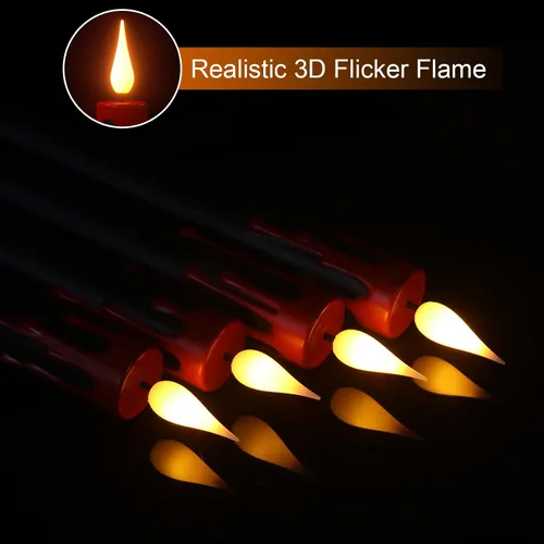 Vista 3 de GenSwin Velas cónicas sin llama de Halloween en negro con candelabros de mano de fantasma y temporizador remoto, 2 piezas de velas cónicas operadas