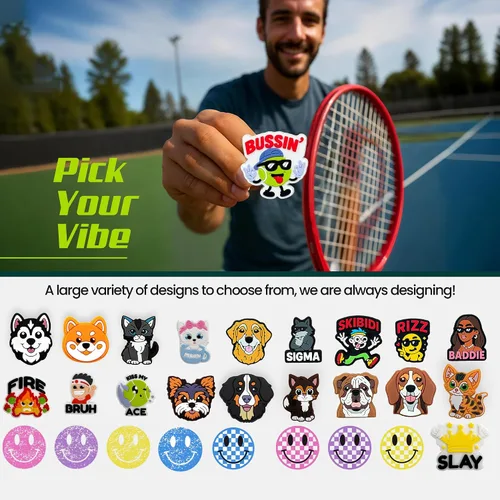 Vista 6 de Amortiguador de Raqueta de Tenis - Bonitos Diseños - Amortiguador de Choque de Tenis Reductor de Vibración y Ruido para Raquetas - Accesorios