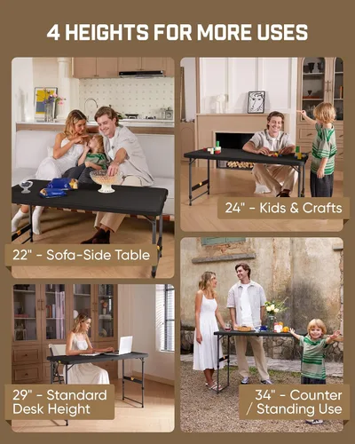 Vista 4 de FanttikOutdoor Folding Table 4 Foot Quick Adjust Portable Plastic 4 Heights Negro