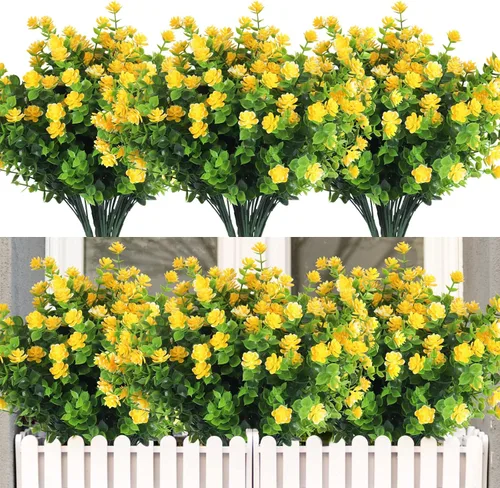 Vista 68 de RECUTMS - Flores artificiales, 12 plantas sintéticas para exteriores, resisten rayos ultravioleta, arbustos para interiores y exteriores, maceta