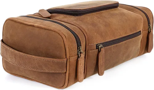 Vista 13 de ELIZO Neceser de cuero genuino para hombre, Antiguo