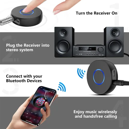 Vista 5 de SONRU Adaptador Bluetooth Aux para Coche, Receptor de Audio Inalámbrico, Kit Portátil de Manos Libres con RCA AUX 3.5mm para Sistema de Sonido