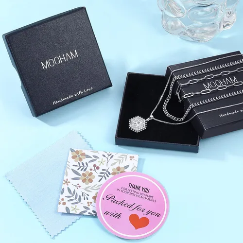 Vista 7 de Collares con iniciales M MOOHAM en capas, para mujer, chapados en oro de 14 quilates, con cadena de eslabones