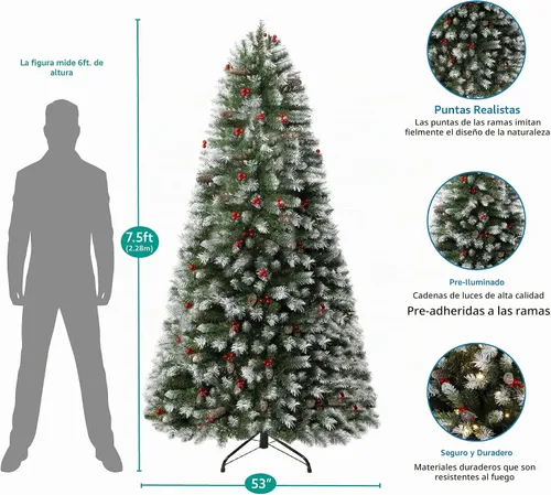 Vista 30 de Naomi Home - Árbol de Navidad realista preiluminado de 6.5 pies, 400 luces Con bisagras