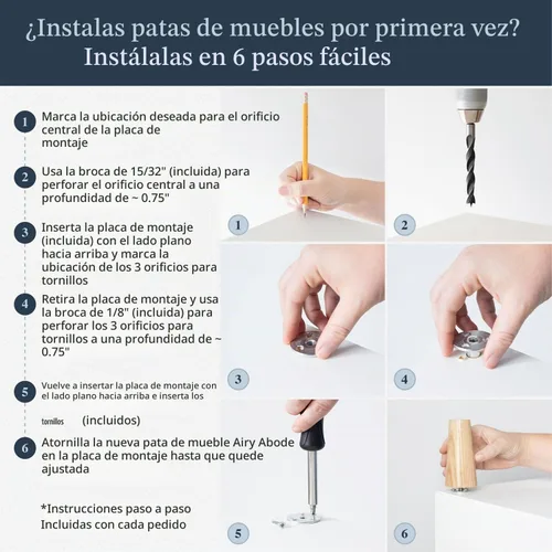 Vista 5 de Airy Abode Patas de madera de fresno prémium para muebles (kit de instalación completa): elige tu tamaño y color Ceniza