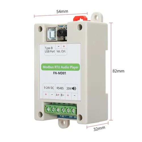 Vista 5 de FN-MD01 Modbus RTU Reproductor de audio con amplificador de 20 W