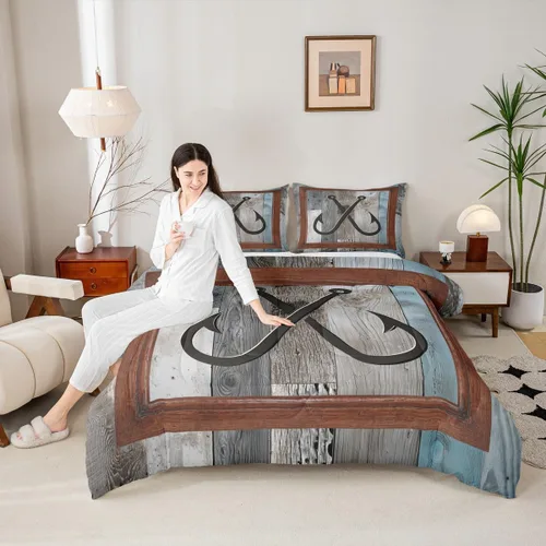 Vista 39 de Juego de edredón Lake Home Camper tamaño King, juego de ropa de cama náutica con ancla para niños, niñas, niños, adultos, decoración de dormitorio