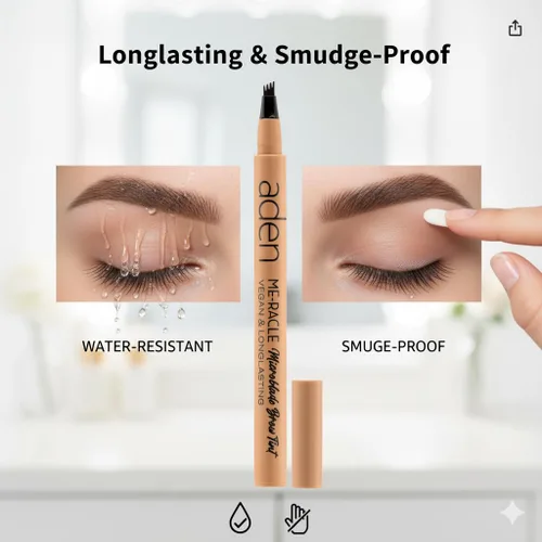 Vista 4 de aden Pluma de cejas Microblading - Lápices de cejas impermeables para mujeres - Lápiz de cejas negro de larga duración - Punta de triple trazo