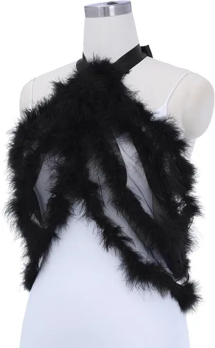 Vista 5 de Aukmla Chales de plumas para mujer, vestidos de boda y noche, bolero de tul para novia, bolero, de piel, para fiesta, graduación, salida de baño