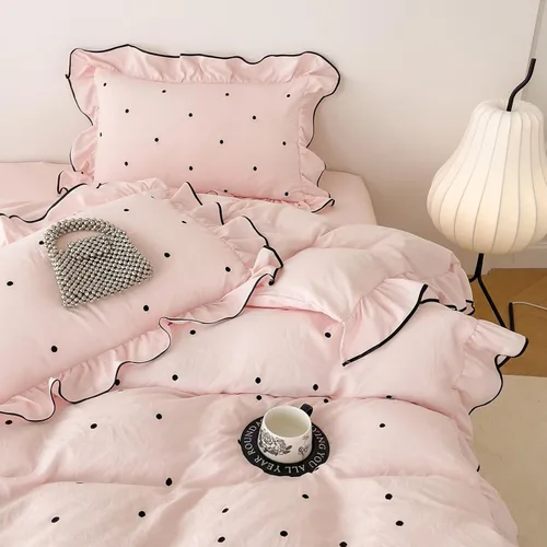 Vista 17 de Funda de edredón de flores rosadas, tamaño individual, elegante, con volantes, funda de edredón de encaje de algodón, juego de ropa de cama floral