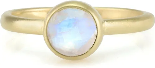 Vista 4 de 14k Gold Stack Ring with Rainbow Moonstone - June Birthstone Bezel Jewelry - Faceted Semiprecious Gemstone - Dainty Elegant Design
