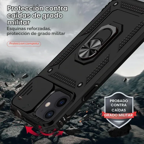 Vista 6 de Funda para iPhone 12/iPhone 12 Pro con cubierta para lente de cámara, color negro