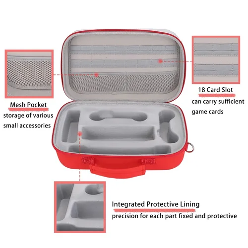 Vista 5 de Red & White Travel Carrying Case For Nintendo Switch & Switch OLED, Deluxe Protective Hard Shell Waterproof Case Fits Nintendo Switch Console & Full