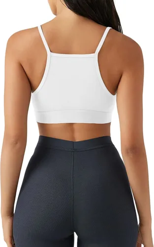 Vista 3 de LASLULU Brasier deportivo para mujer, sin costuras, espalda cruzada, tirantes delgados, bajo impacto medio, para entrenamiento, yoga, brasier