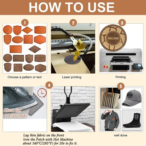 Vista 4 de 80 parches en blanco para sombreros, parches adhesivos de piel sintética para sombreros, reparación personalizada, suministros láser para coser