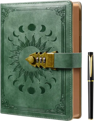 Vista 17 de ZXHQ Diario A5 con candado, 120Gsm 224 Páginas Diario con Cerradura, Juego de Bolígrafos, Borde Marrón, Rellenable, Tapa Dura de Cuero, Bolsillo