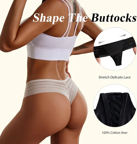 Vista 3 de chahoo Ropa interior de tanga para mujer bragas sexy de tiro bajo sin costuras tangas de encaje en la espalda en T paquete de 5 tangas que no se