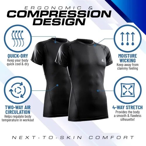 Vista 3 de Mens Compression Shirt Short Sleeve Dry-fit Athletic Base-Layer T-Shirt - 2 Pack