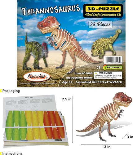 Vista 2 de Rompecabezas 3D de 28 piezas de 13 x 3 x 9.5 pulgadas, T-Rex
