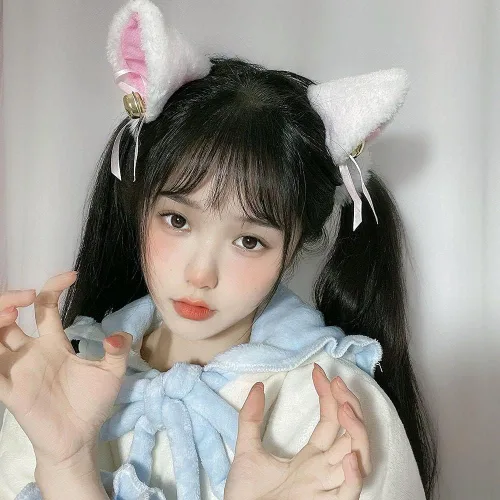 Vista 6 de BWESOO Lindo gorro mullido negro para maquillaje, lazo de anime, cosplay, campana de felpa para niña, Lolita clip para el pelo, accesorios