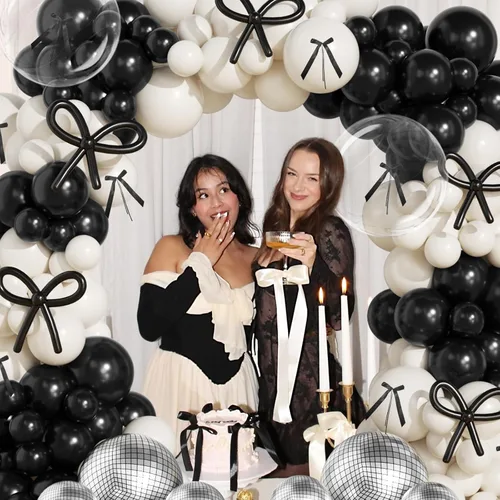Vista 6 de JOGAMS Kit de arco de globos de lazo negro de 175 piezas con 260 globos de discoteca transparentes, lazo de cinta negra para arco coquette