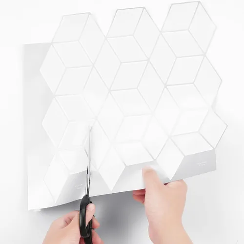 Vista 6 de Livelynine Azulejos para salpicadero de cocina, azulejos geométricos blancos de 12 x 12 pulgadas, azulejos adhesivos para pared de baño, ducha, apto