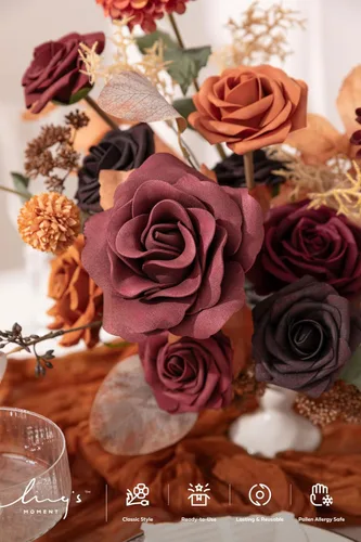 Vista 3 de Ling's moment Combo de flores artificiales de boda, caja de vegetación falsa para ramos de bricolaje, centros de mesa, decoración de espuma de rosa
