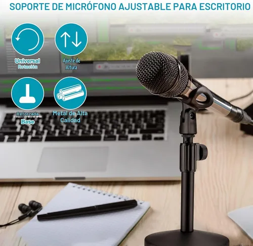 Vista 5 de Hoteam - Soporte de micrófono de escritorio ajustable con clip, base redonda de metal (2 unidades)