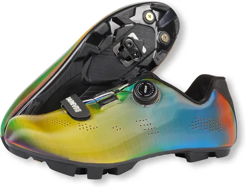 Vista 6 de Darevie Zapatos de ciclismo MTB para hombre, zapatos de bicicleta de montaña con múltiples funciones sin clip, tacos de pedal reflectantes coloridos